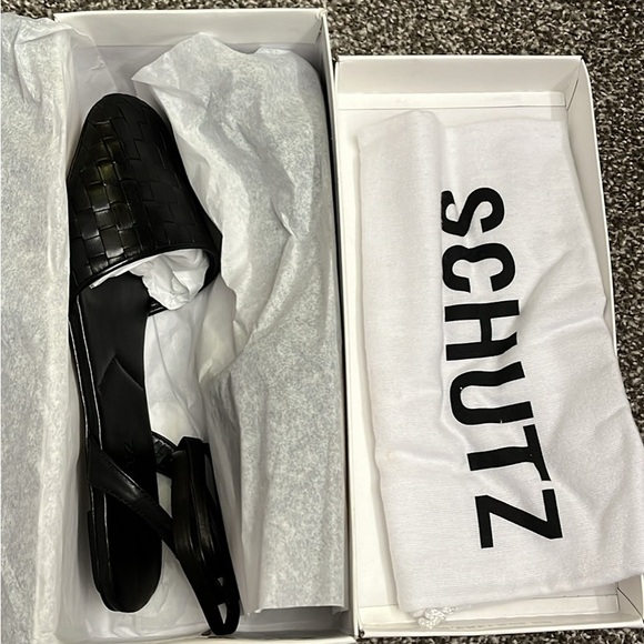 SCHUTZ Ariel Woven Leather Flat - Size 8 - Black - Picture 6 of 7